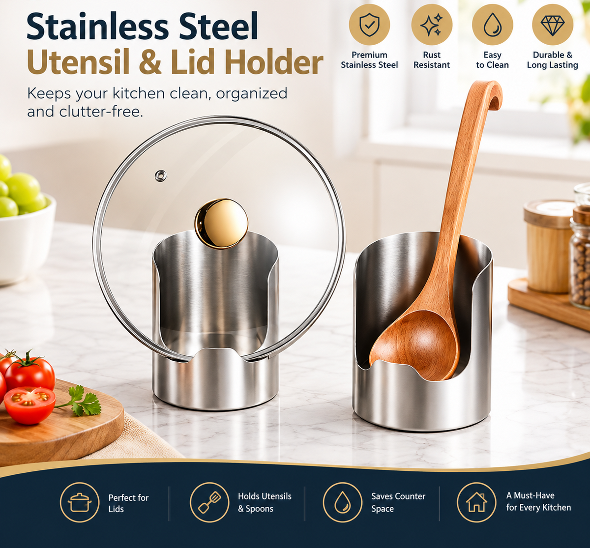 2 in 1 stainless steel spoon lid holder